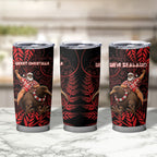 New Zealand Christmas Tumbler Cup Red Santa Riding Kiwi Bird Silver Fern