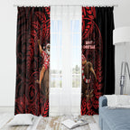 New Zealand Christmas Window Curtain Red Santa Riding Kiwi Bird Silver Fern