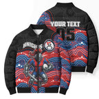 Custom Knights Bomber Puffer Jacket Warrior Mascot With Aboriginal Indigenous