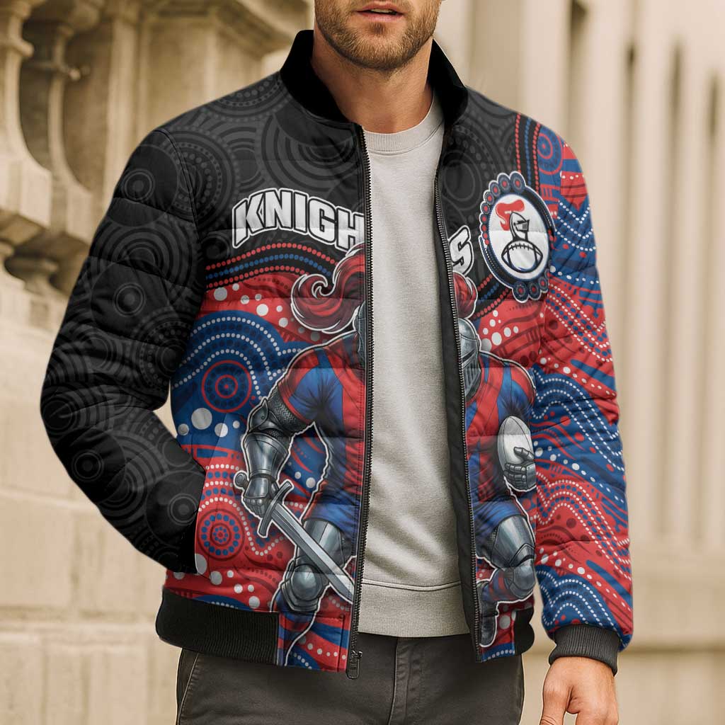 Custom Knights Bomber Puffer Jacket Warrior Mascot With Aboriginal Indigenous