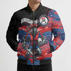 Custom Knights Bomber Puffer Jacket Warrior Mascot With Aboriginal Indigenous
