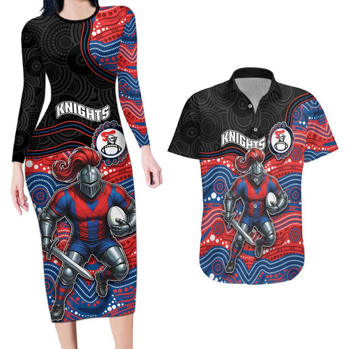 Custom Knights Couples Matching Long Sleeve Bodycon Dress and Hawaiian Shirt Warrior Mascot With Aboriginal Indigenous