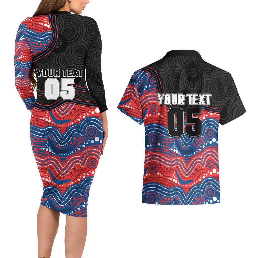 Custom Knights Couples Matching Long Sleeve Bodycon Dress and Hawaiian Shirt Warrior Mascot With Aboriginal Indigenous