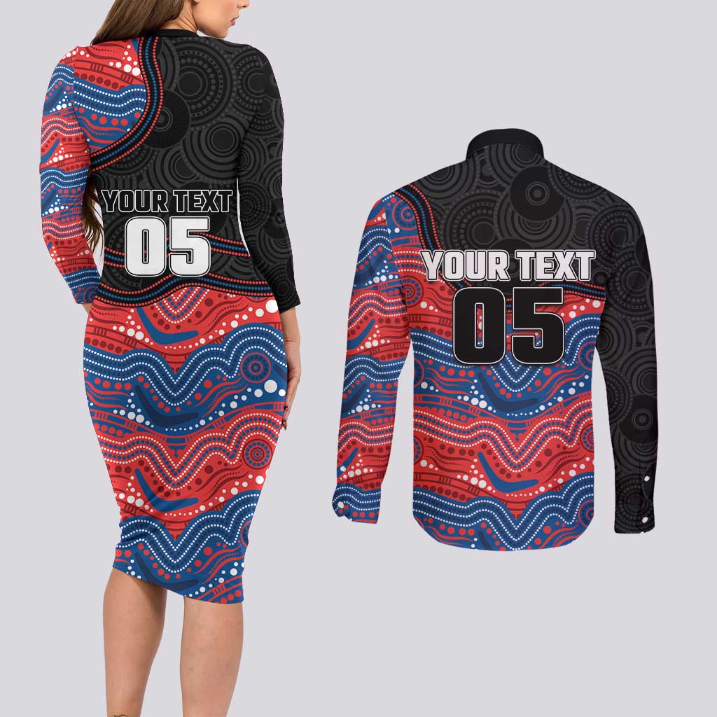 Custom Knights Couples Matching Long Sleeve Bodycon Dress and Long Sleeve Button Shirt Warrior Mascot With Aboriginal Indigenous