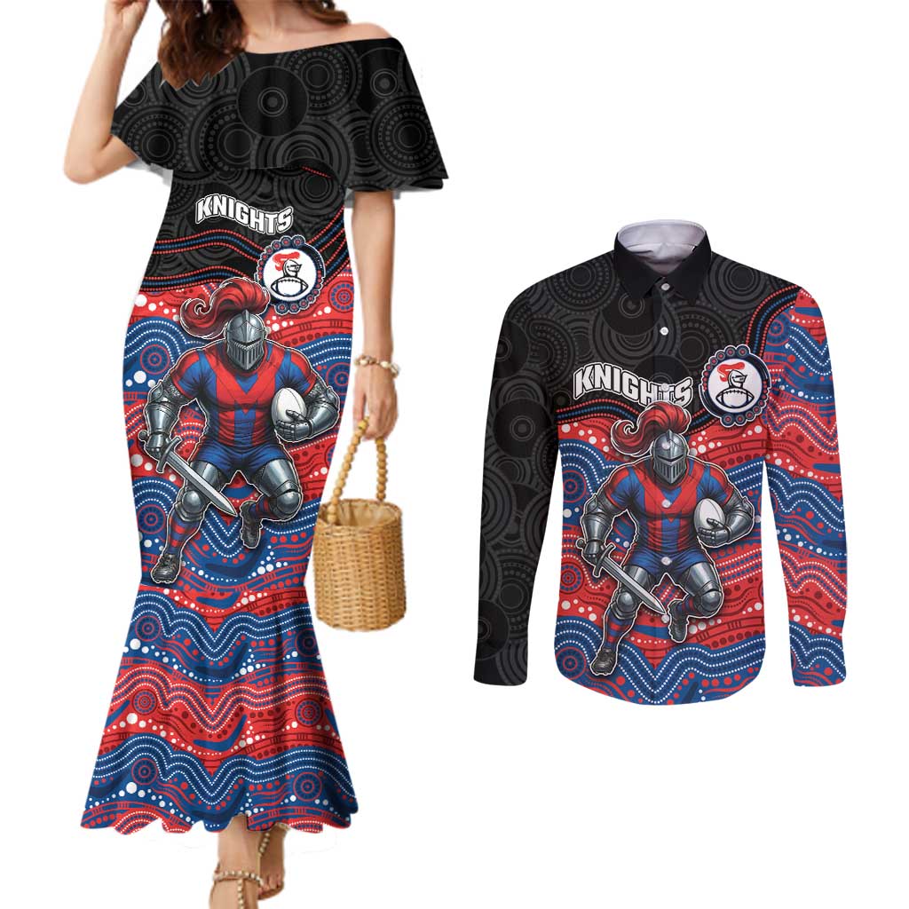 Custom Knights Couples Matching Mermaid Dress and Long Sleeve Button Shirt Warrior Mascot With Aboriginal Indigenous