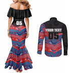 Custom Knights Couples Matching Mermaid Dress and Long Sleeve Button Shirt Warrior Mascot With Aboriginal Indigenous