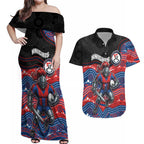 Custom Knights Couples Matching Off Shoulder Maxi Dress and Hawaiian Shirt Warrior Mascot With Aboriginal Indigenous