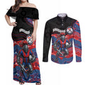 Custom Knights Couples Matching Off Shoulder Maxi Dress and Long Sleeve Button Shirt Warrior Mascot With Aboriginal Indigenous