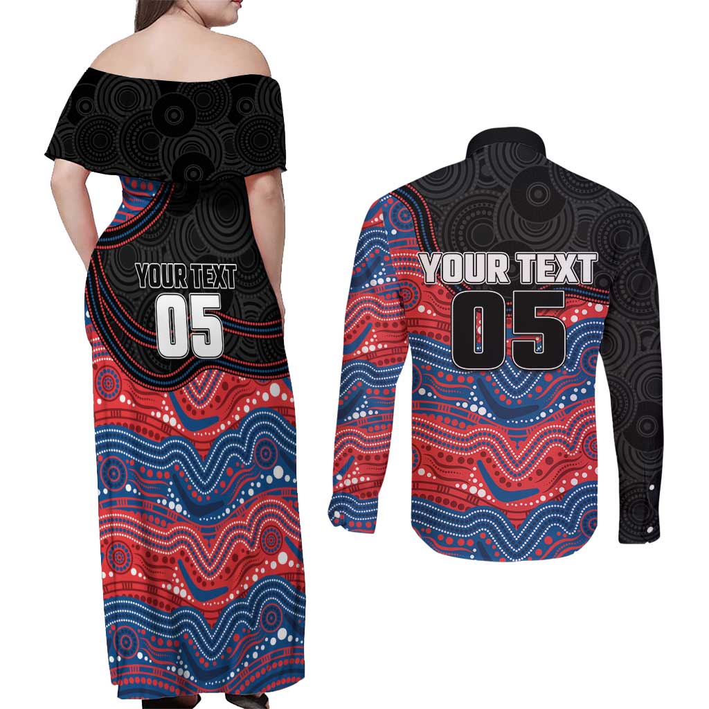 Custom Knights Couples Matching Off Shoulder Maxi Dress and Long Sleeve Button Shirt Warrior Mascot With Aboriginal Indigenous
