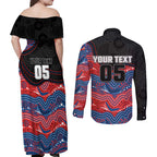 Custom Knights Couples Matching Off Shoulder Maxi Dress and Long Sleeve Button Shirt Warrior Mascot With Aboriginal Indigenous