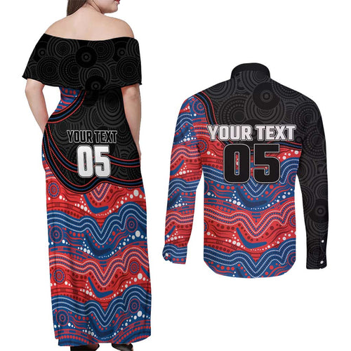 Custom Knights Couples Matching Off Shoulder Maxi Dress and Long Sleeve Button Shirt Warrior Mascot With Aboriginal Indigenous