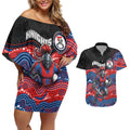 Custom Knights Couples Matching Off Shoulder Short Dress and Hawaiian Shirt Warrior Mascot With Aboriginal Indigenous