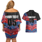 Custom Knights Couples Matching Off Shoulder Short Dress and Hawaiian Shirt Warrior Mascot With Aboriginal Indigenous