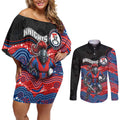 Custom Knights Couples Matching Off Shoulder Short Dress and Long Sleeve Button Shirt Warrior Mascot With Aboriginal Indigenous