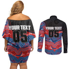 Custom Knights Couples Matching Off Shoulder Short Dress and Long Sleeve Button Shirt Warrior Mascot With Aboriginal Indigenous