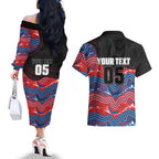 Custom Knights Couples Matching Off The Shoulder Long Sleeve Dress and Hawaiian Shirt Warrior Mascot With Aboriginal Indigenous
