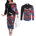 Custom Knights Couples Matching Off The Shoulder Long Sleeve Dress and Long Sleeve Button Shirt Warrior Mascot With Aboriginal Indigenous