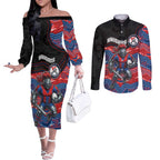 Custom Knights Couples Matching Off The Shoulder Long Sleeve Dress and Long Sleeve Button Shirt Warrior Mascot With Aboriginal Indigenous