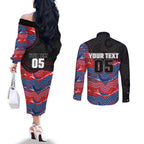 Custom Knights Couples Matching Off The Shoulder Long Sleeve Dress and Long Sleeve Button Shirt Warrior Mascot With Aboriginal Indigenous