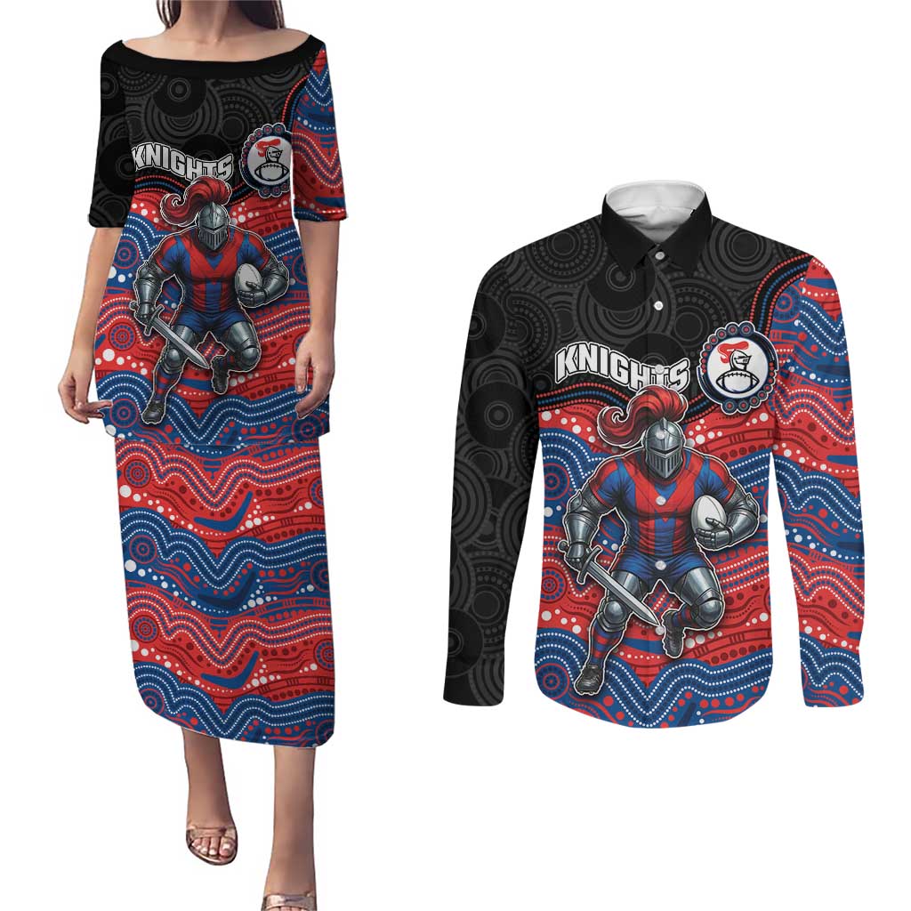 Custom Knights Couples Matching Puletasi and Long Sleeve Button Shirt Warrior Mascot With Aboriginal Indigenous