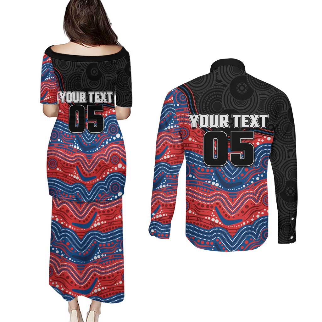 Custom Knights Couples Matching Puletasi and Long Sleeve Button Shirt Warrior Mascot With Aboriginal Indigenous