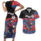 Custom Knights Couples Matching Short Sleeve Bodycon Dress and Hawaiian Shirt Warrior Mascot With Aboriginal Indigenous