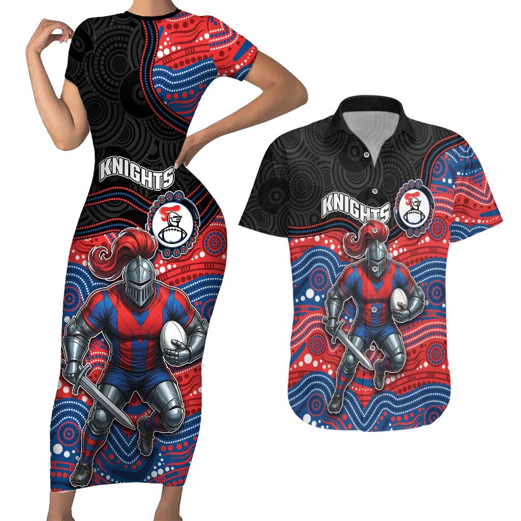 Custom Knights Couples Matching Short Sleeve Bodycon Dress and Hawaiian Shirt Warrior Mascot With Aboriginal Indigenous