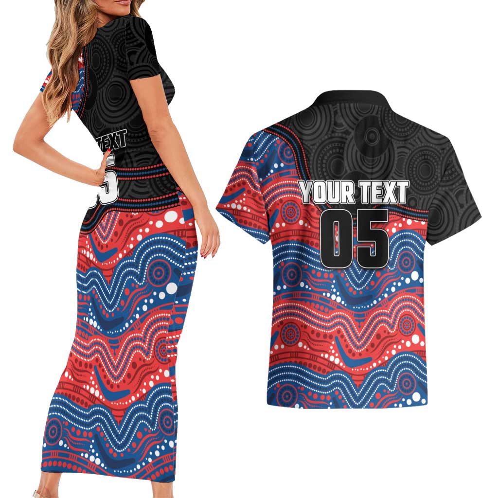 Custom Knights Couples Matching Short Sleeve Bodycon Dress and Hawaiian Shirt Warrior Mascot With Aboriginal Indigenous