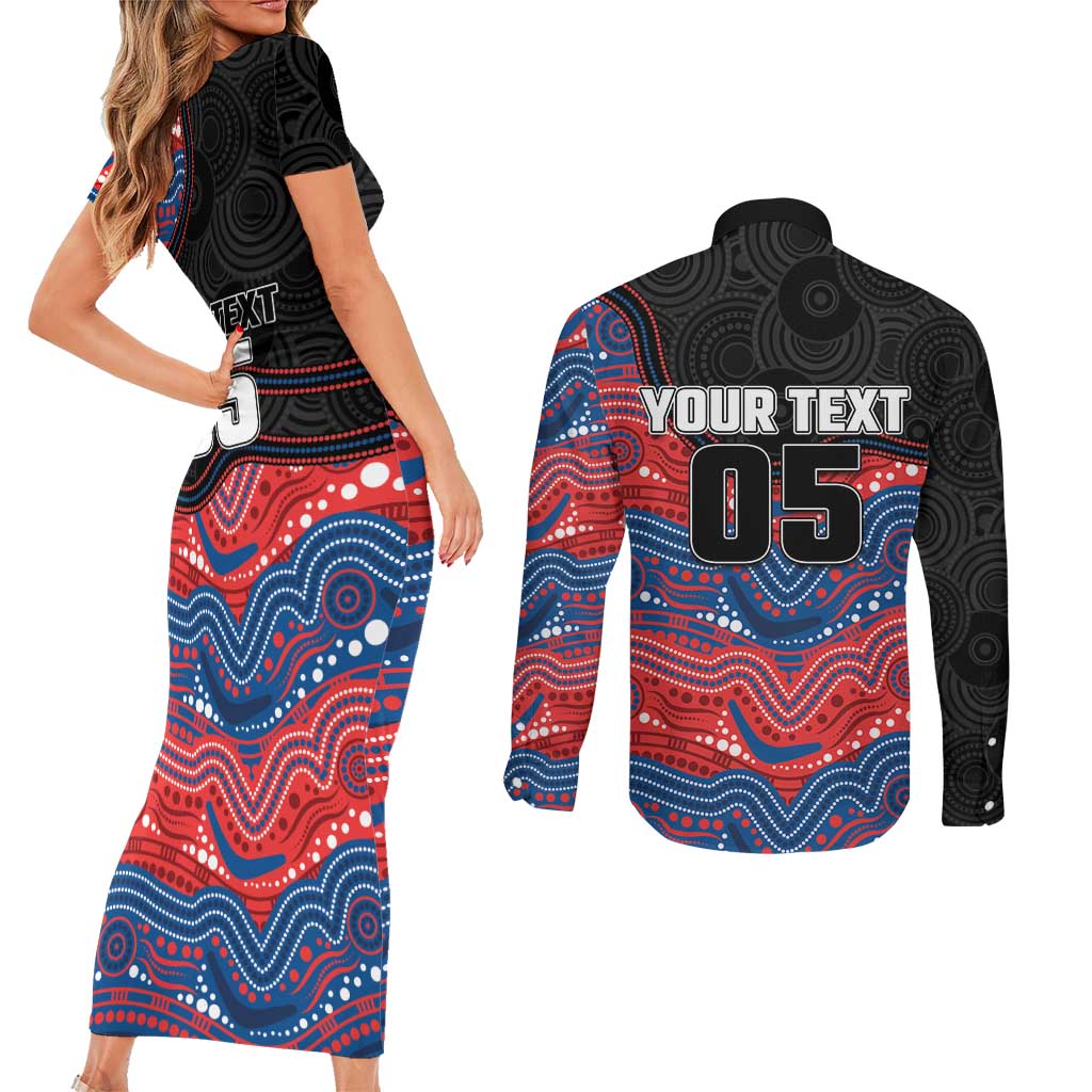 Custom Knights Couples Matching Short Sleeve Bodycon Dress and Long Sleeve Button Shirt Warrior Mascot With Aboriginal Indigenous