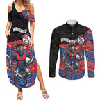 Custom Knights Couples Matching Summer Maxi Dress and Long Sleeve Button Shirt Warrior Mascot With Aboriginal Indigenous