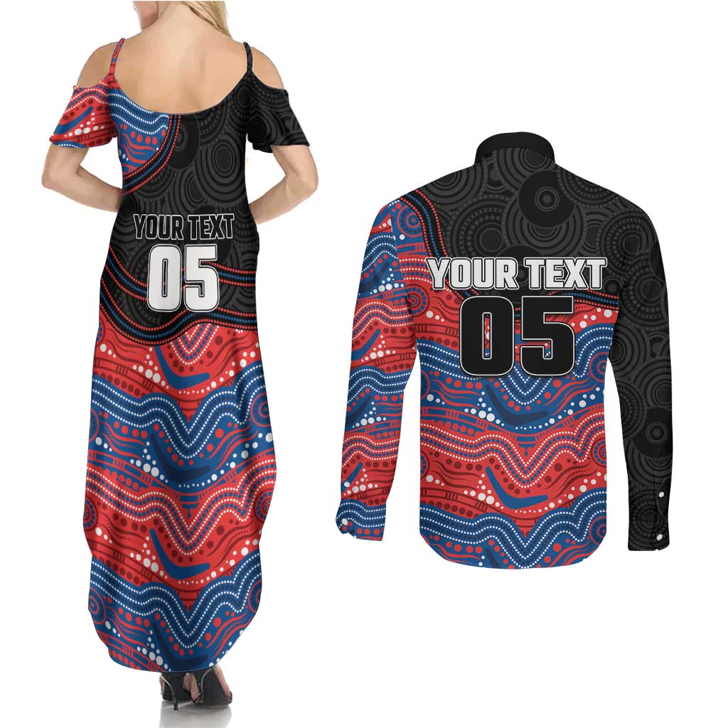 Custom Knights Couples Matching Summer Maxi Dress and Long Sleeve Button Shirt Warrior Mascot With Aboriginal Indigenous