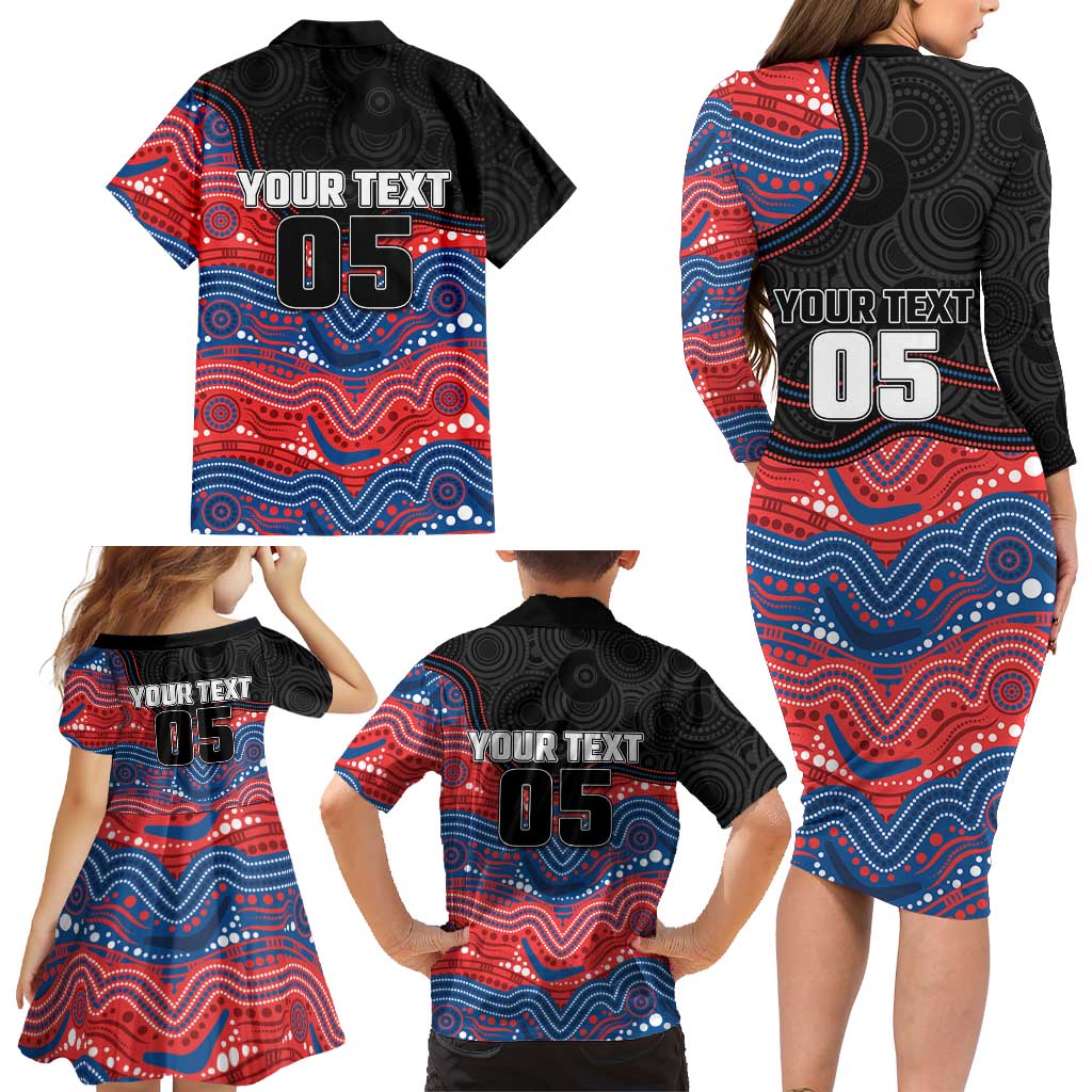 Custom Knights Family Matching Long Sleeve Bodycon Dress and Hawaiian Shirt Warrior Mascot With Aboriginal Indigenous