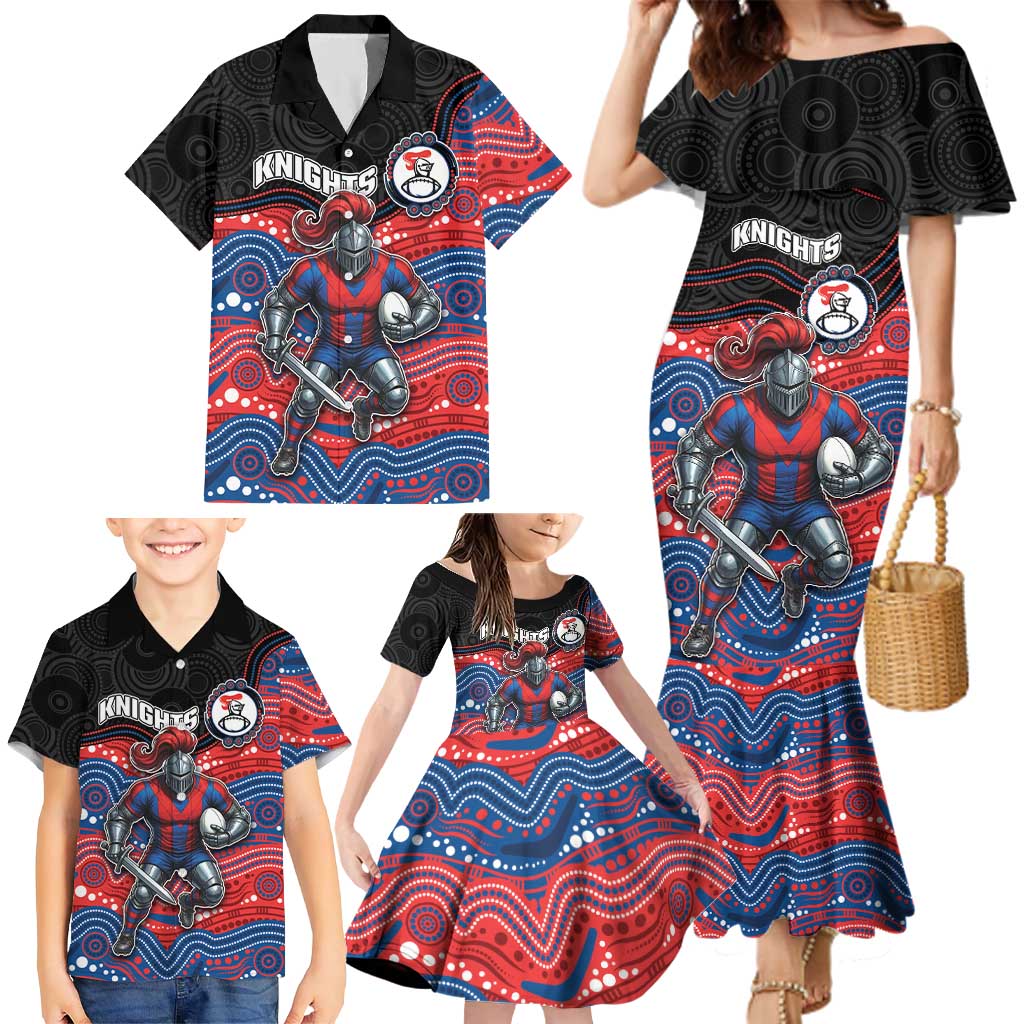 Custom Knights Family Matching Mermaid Dress and Hawaiian Shirt Warrior Mascot With Aboriginal Indigenous