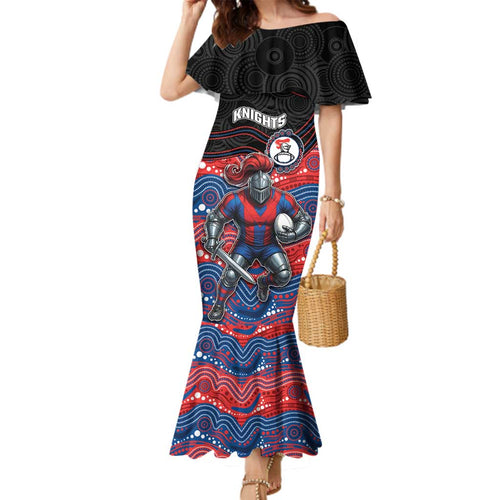Custom Knights Family Matching Mermaid Dress and Hawaiian Shirt Warrior Mascot With Aboriginal Indigenous