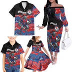 Custom Knights Family Matching Off The Shoulder Long Sleeve Dress and Hawaiian Shirt Warrior Mascot With Aboriginal Indigenous