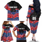 Custom Knights Family Matching Off The Shoulder Long Sleeve Dress and Hawaiian Shirt Warrior Mascot With Aboriginal Indigenous
