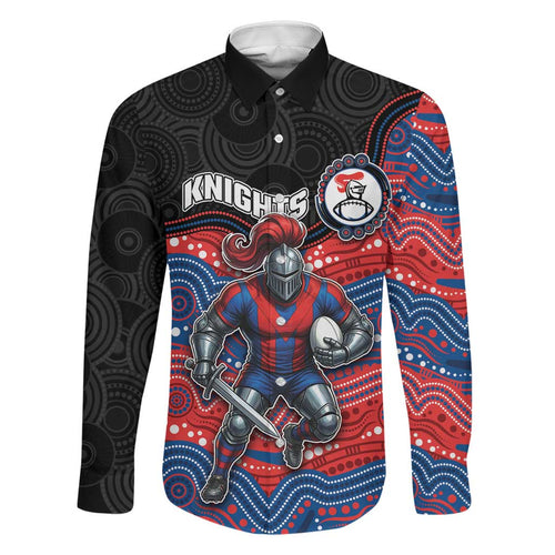 Custom Knights Family Matching Off The Shoulder Long Sleeve Dress and Hawaiian Shirt Warrior Mascot With Aboriginal Indigenous