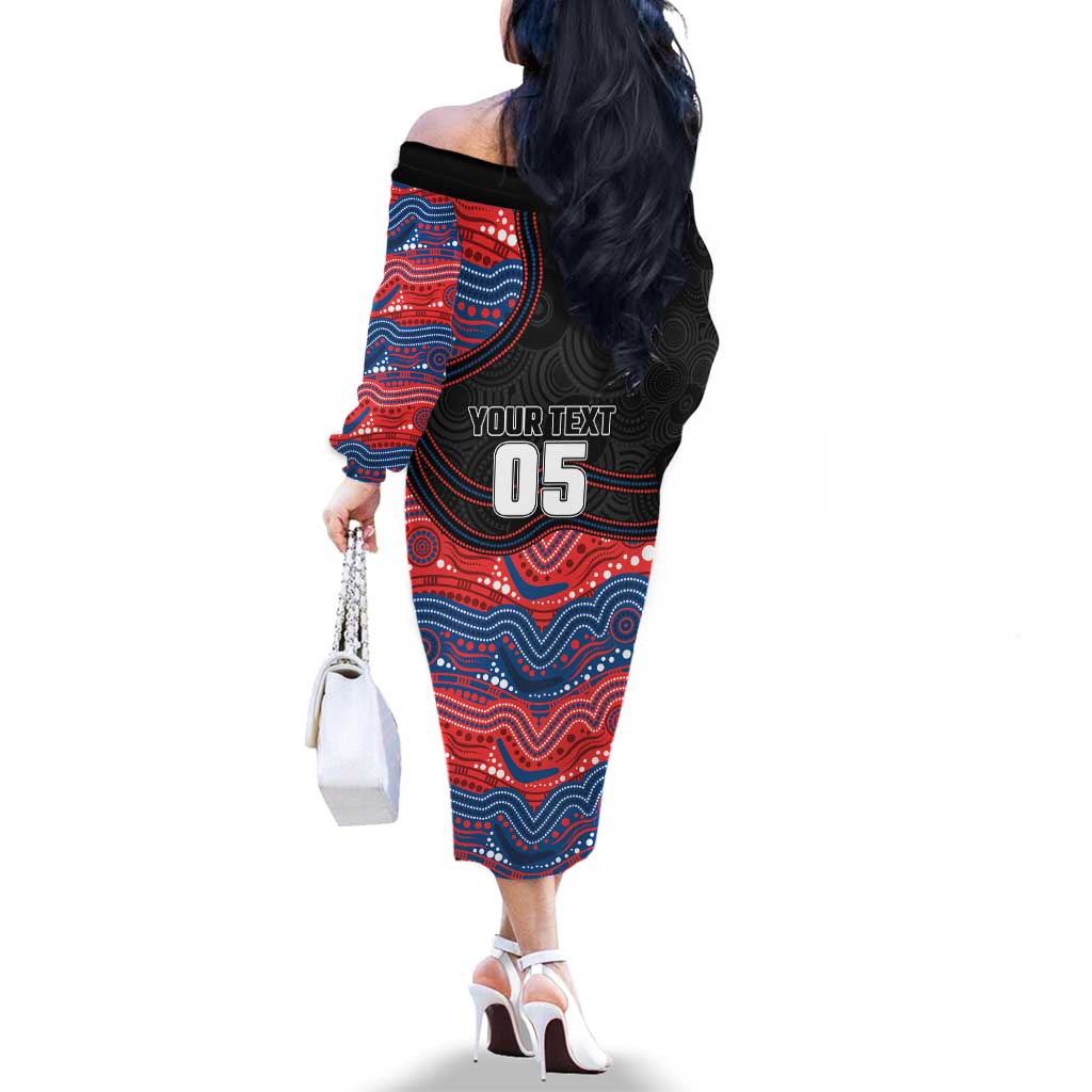 Custom Knights Family Matching Off The Shoulder Long Sleeve Dress and Hawaiian Shirt Warrior Mascot With Aboriginal Indigenous