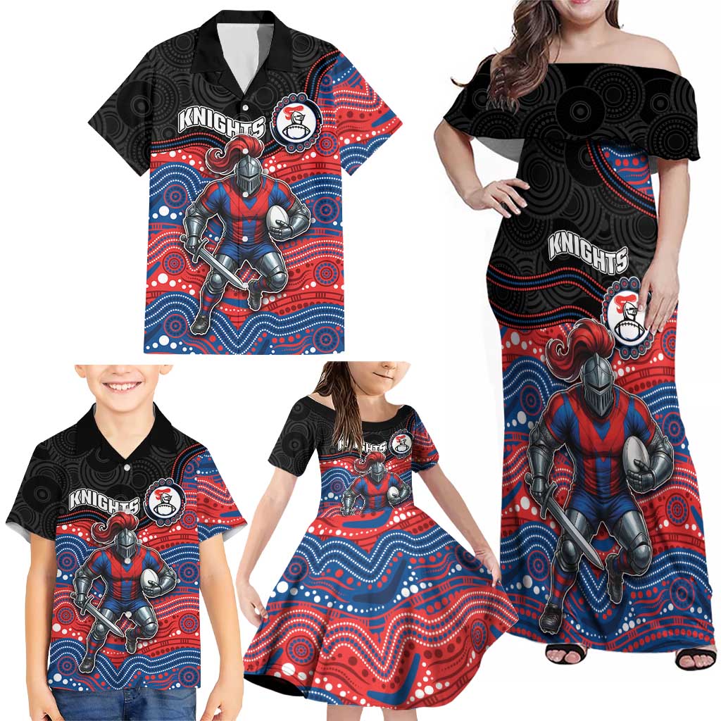 Custom Knights Family Matching Off Shoulder Maxi Dress and Hawaiian Shirt Warrior Mascot With Aboriginal Indigenous