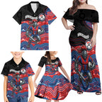 Custom Knights Family Matching Off Shoulder Maxi Dress and Hawaiian Shirt Warrior Mascot With Aboriginal Indigenous