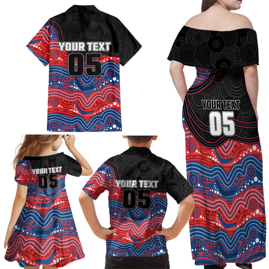 Custom Knights Family Matching Off Shoulder Maxi Dress and Hawaiian Shirt Warrior Mascot With Aboriginal Indigenous