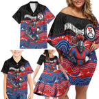 Custom Knights Family Matching Off Shoulder Short Dress and Hawaiian Shirt Warrior Mascot With Aboriginal Indigenous
