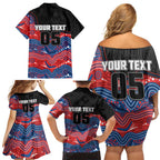 Custom Knights Family Matching Off Shoulder Short Dress and Hawaiian Shirt Warrior Mascot With Aboriginal Indigenous