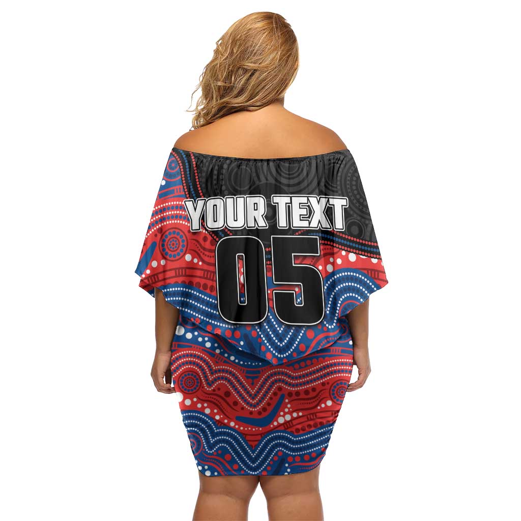 Custom Knights Family Matching Off Shoulder Short Dress and Hawaiian Shirt Warrior Mascot With Aboriginal Indigenous