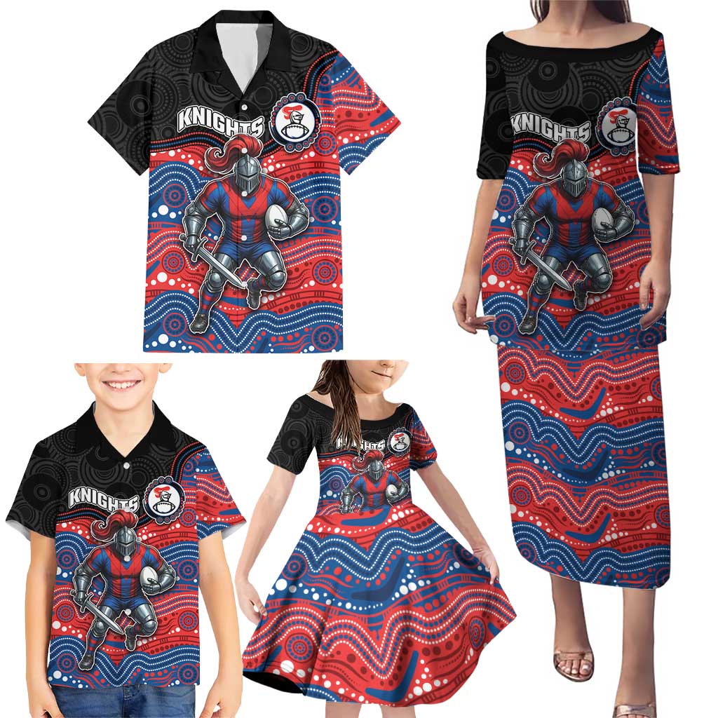 Custom Knights Family Matching Puletasi and Hawaiian Shirt Warrior Mascot With Aboriginal Indigenous