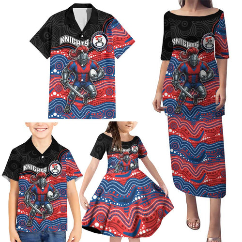 Custom Knights Family Matching Puletasi and Hawaiian Shirt Warrior Mascot With Aboriginal Indigenous