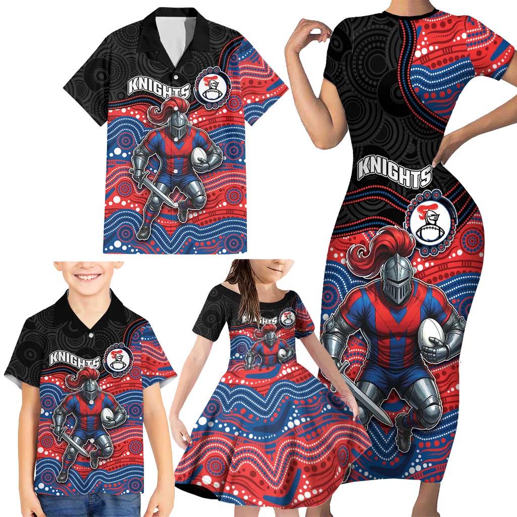 Custom Knights Family Matching Short Sleeve Bodycon Dress and Hawaiian Shirt Warrior Mascot With Aboriginal Indigenous
