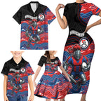 Custom Knights Family Matching Short Sleeve Bodycon Dress and Hawaiian Shirt Warrior Mascot With Aboriginal Indigenous