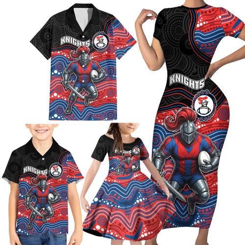 Custom Knights Family Matching Short Sleeve Bodycon Dress and Hawaiian Shirt Warrior Mascot With Aboriginal Indigenous