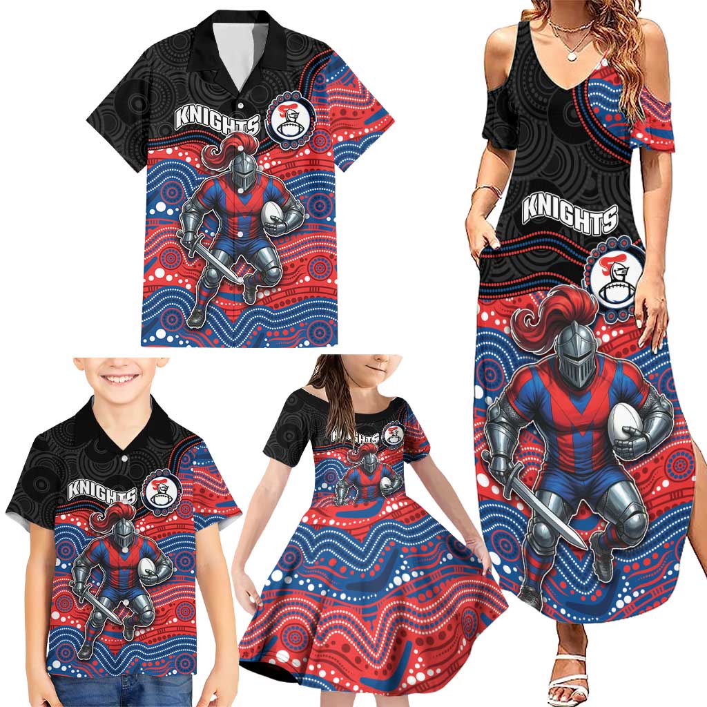 Custom Knights Family Matching Summer Maxi Dress and Hawaiian Shirt Warrior Mascot With Aboriginal Indigenous